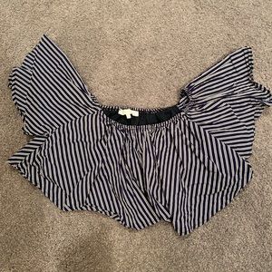etophe studios blue/white off the shoulder crop